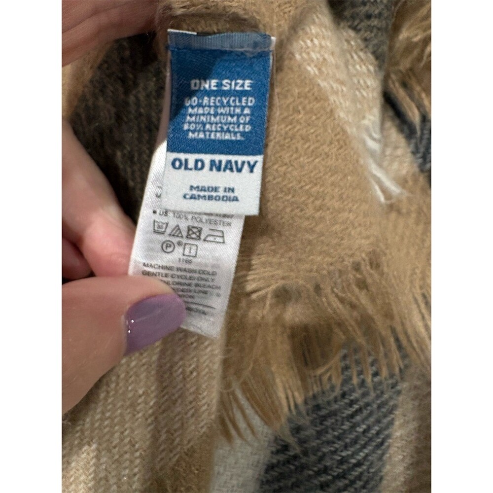 Old Navy Shawl Wrap Womens One Size Beige Plaid Fringe Open Front Soft - Picture 5 of 6